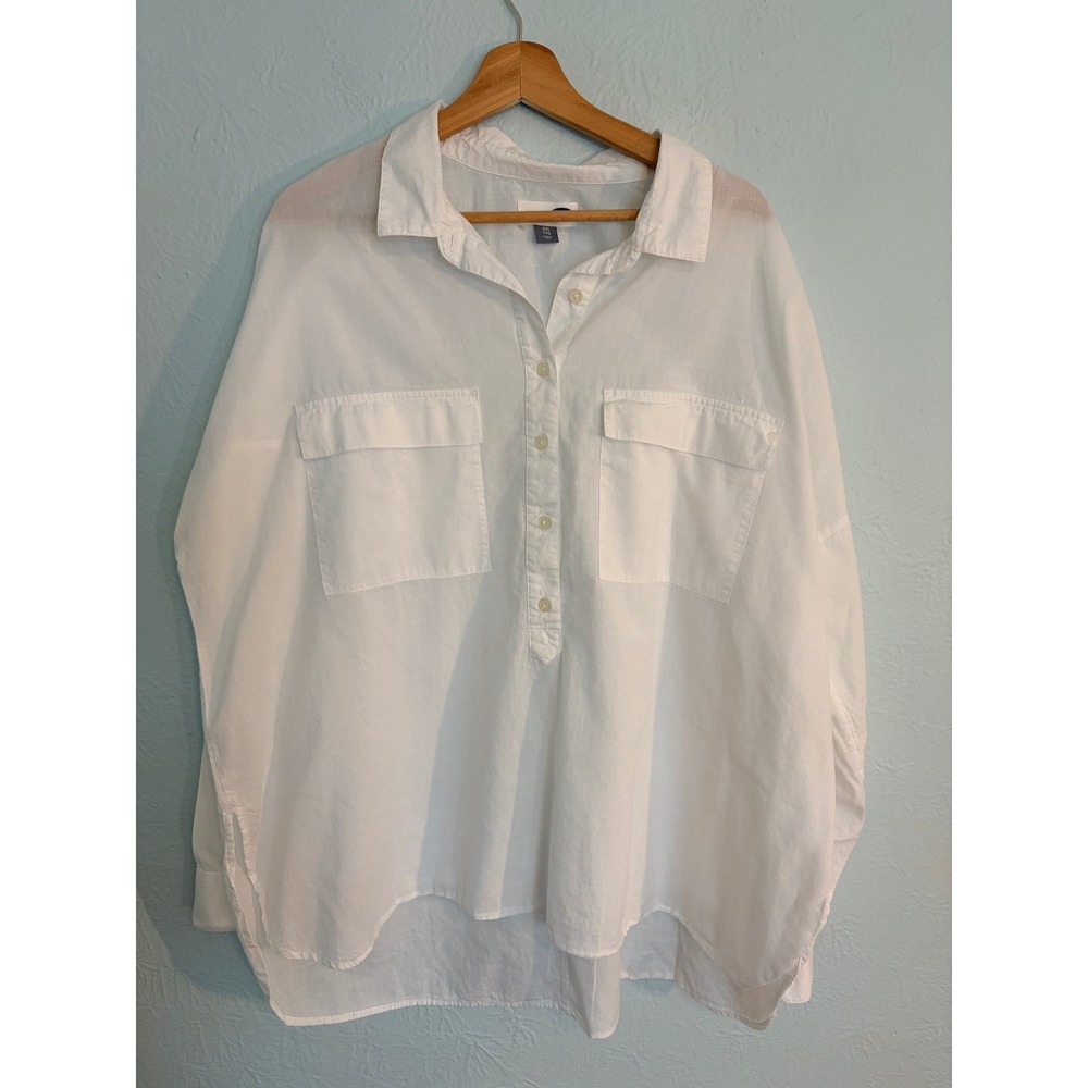 Old Navy Boyfriend Shirt XXL White Cotton Dobby Oversized Casual Coastal Classic